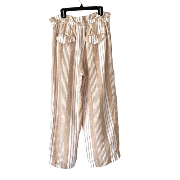Magaschoni Linen Tan White Stripe Crop Wide Leg Palazzo Pants size medium - Picture 4 of 6